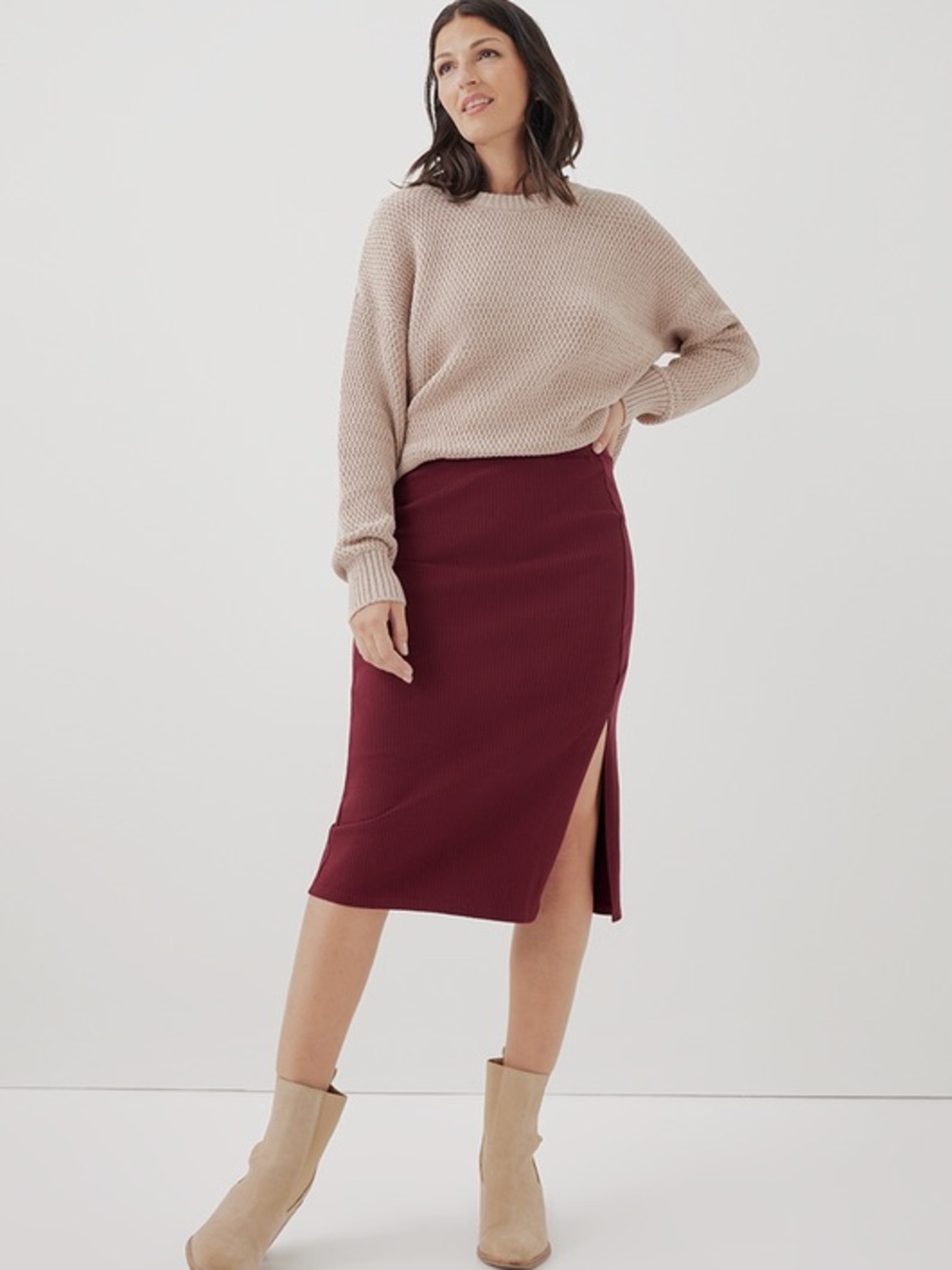 Pact Matching Set Ribbed Midi Skirt Sz Medium and Tank Sz Large pomegranate